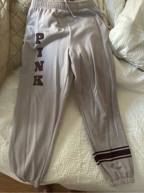 PINK Victoria's Secret Mauve Cropped Sweatpants with Burgundy Logo